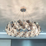 Smoke Grey Crystal Modern Drum Pendant Ceiling Light - Elegant Living Room Chandelier Gray / 39.5