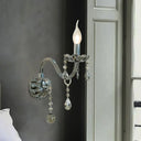 Smoke Grey Crystal Teardrop Wall Sconce Candlestick - Traditional 1/2-Bulb Light 1 / Gray
