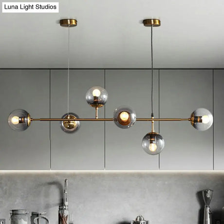 Smoke Grey Glass Island Pendant Light - Nordic Style With 6 Bulbs And Brass Finish Ideal For