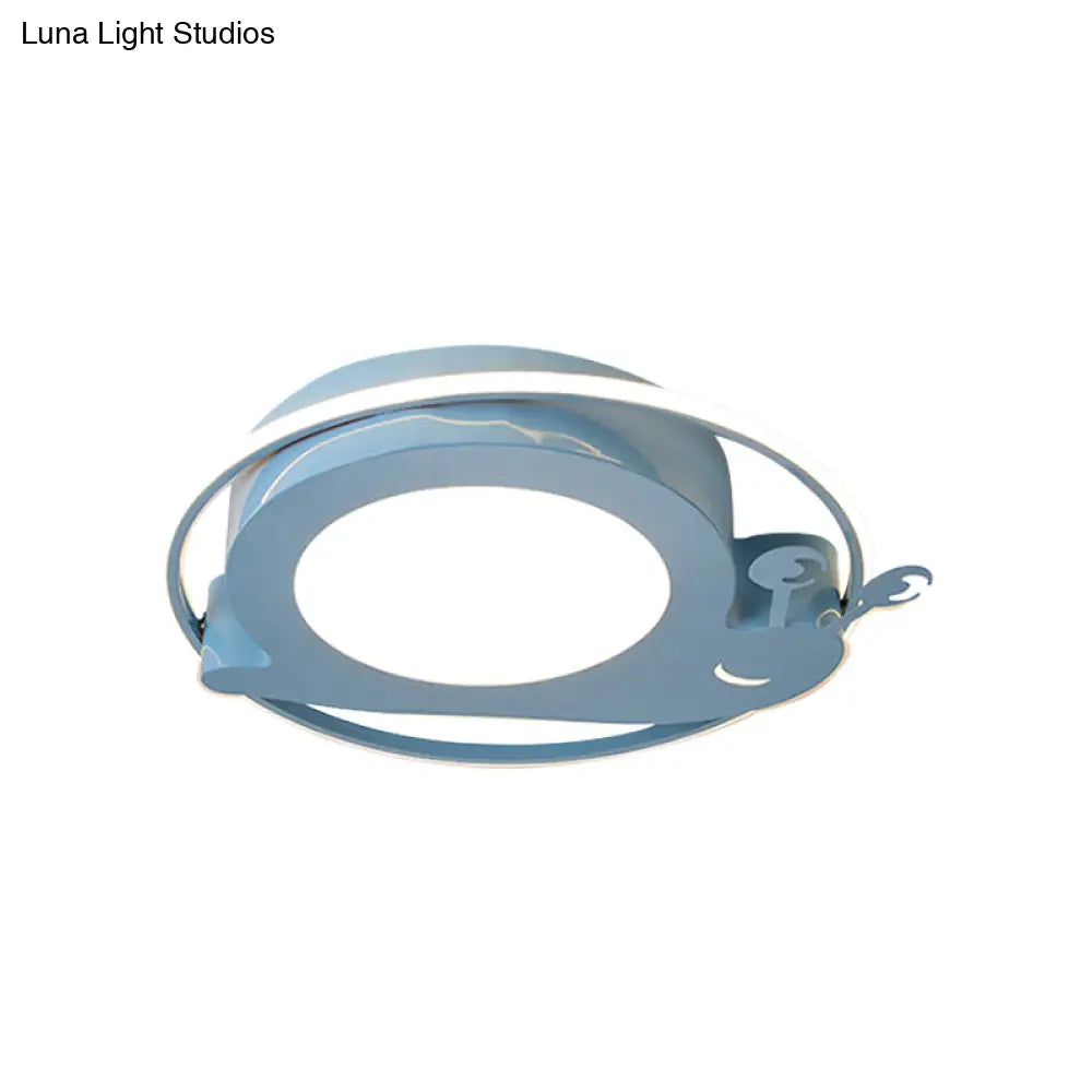 Snail Baby Room Animal Led Ceiling Lamp With Metallic Flush Circle Design