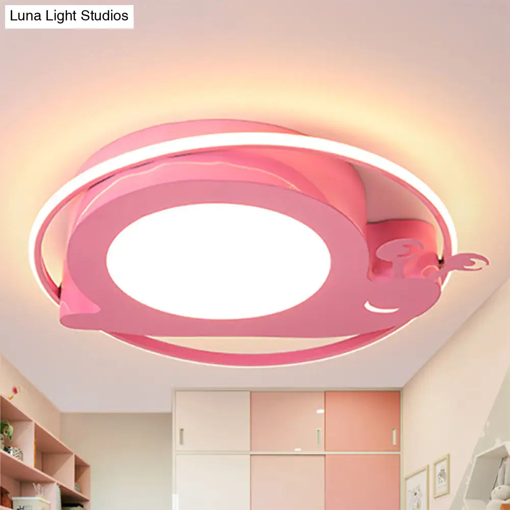 Snail Baby Room Animal Led Ceiling Lamp With Metallic Flush Circle Design