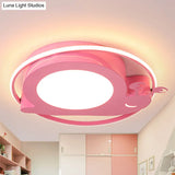 Snail Baby Room Animal Led Ceiling Lamp With Metallic Flush Circle Design