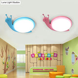Snail Shaped Baby Bedroom Flush Ceiling Light - Metal & Acrylic Cartoon Design