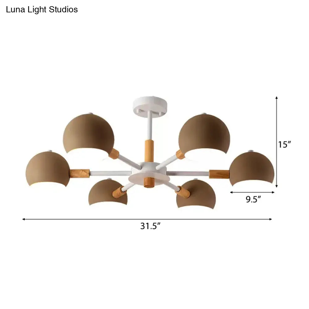 Snowflake Pendant Light: Kindergarten Nordic Chandelier With Orb Shade And 6-Bulb Metal Design