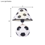Soccer-Inspired Cartoon Night Lamp: White And Black Ceramic Table Light With Plastic Conic Shade