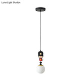 Soldier Decorated Black Pendant Lamp: Globe Glass Hanging Light With Cartoon Theme