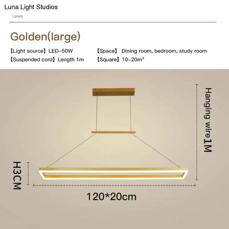 Solis - Modern Rectangle Led Pendant Lights Large-Golden / Cool White