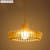 South-East Asia Wood Hat Hanging Lamp Ceiling Pendant Light With 1 Bulb Beige For Restaurants