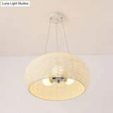 South-East Asian Rattan Curved Drum Ceiling Chandelier With 3 Heads - Lighting Fixture
