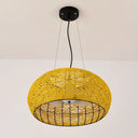 South-East Asian Rattan Curved Drum Ceiling Chandelier With 3 Heads - Lighting Fixture Golden