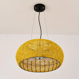 South-East Asian Rattan Curved Drum Ceiling Chandelier With 3 Heads - Lighting Fixture Golden