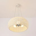 South-East Asian Rattan Curved Drum Ceiling Chandelier With 3 Heads - Lighting Fixture White