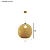 Spherical Bamboo Pendant Light - Beige | Single Asia-Inspired Hanging Fixture For Restaurants