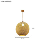 Spherical Bamboo Pendant Light - Beige | Single Asia-Inspired Hanging Fixture For Restaurants