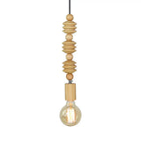 Spherical Bead Wood Hanging Lamp - Lodge Style Bedside Pendant Light With Bare Bulb 12.5’/14’