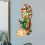 Spherical Farmhouse Wall Sconce With Clear Crystal 1-Light Blue/Green/Gold Peacock Design Green
