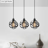 Spherical Pendant Light Fixture: Industrial Black Metal With Wire Guard - Perfect For Dining Room