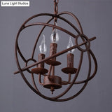 Spherical Wrought Iron Hanging Light: Antique Style Indoor Chandelier Lamp In Black/Rust With 3/6/7