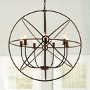 Spherical Wrought Iron Hanging Light: Antique Style Indoor Chandelier Lamp In Black/Rust With 3/6/7