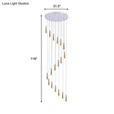 Spiral Design Gold Cone Pendant Light Fixture With 19 Minimalist Acrylic Bulbs - Stair Multi Lamp