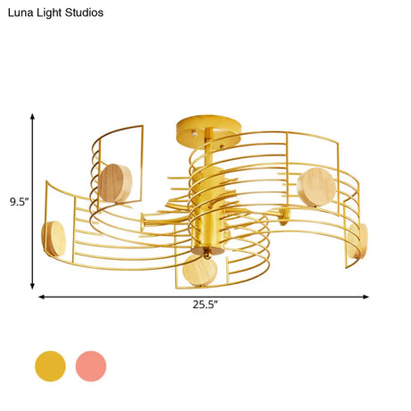 Spiral Kids Led Semi Flush Mount Ceiling Light With Metallic Pink/Gold Finish And White Glass Shade