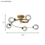 Spiral Semi Flush Traditional Glass/Crystal Bedroom Ceiling Light Fixture - Brass Finish
