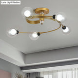 Spiral Semi Flush Traditional Glass/Crystal Bedroom Ceiling Light Fixture - Brass Finish