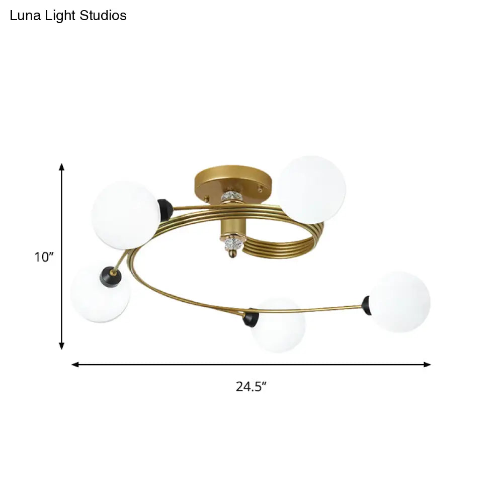 Spiral Semi Flush Traditional Glass/Crystal Bedroom Ceiling Light Fixture - Brass Finish