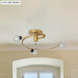 Spiral Semi Flush Traditional Glass/Crystal Bedroom Ceiling Light Fixture - Brass Finish