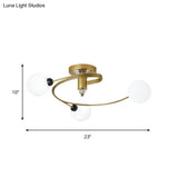 Spiral Semi Flush Traditional Glass/Crystal Bedroom Ceiling Light Fixture - Brass Finish