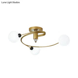 Spiral Semi Flush Traditional Glass/Crystal Bedroom Ceiling Light Fixture - Brass Finish