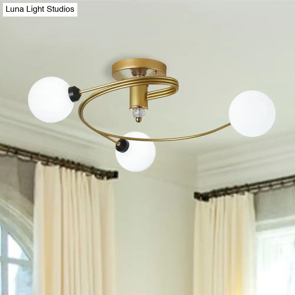 Spiral Semi Flush Traditional Glass/Crystal Bedroom Ceiling Light Fixture - Brass Finish