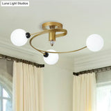 Spiral Semi Flush Traditional Glass/Crystal Bedroom Ceiling Light Fixture - Brass Finish