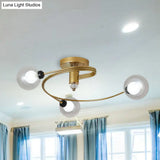 Spiral Semi Flush Traditional Glass/Crystal Bedroom Ceiling Light Fixture - Brass Finish