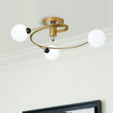 Spiral Semi Flush Traditional Glass/Crystal Bedroom Ceiling Light Fixture - Brass Finish / F