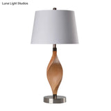 Spiral Wood Panel Table Lamp: Modern 1-Bulb Beige Night Light With White Fabric Shade
