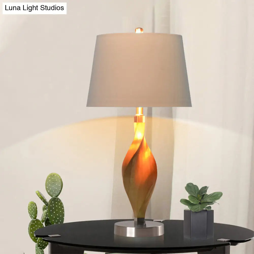Spiral Wood Panel Table Lamp: Modern 1-Bulb Beige Night Light With White Fabric Shade