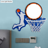 Sporty Wood Basketball Hoop Wall Light In Blue For Boys Bedroom Or Stairway