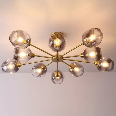 Sputnik Ceiling Mount Chandelier: Postmodern Cup Glass Parlor Flush Light In Brass 10 / Black