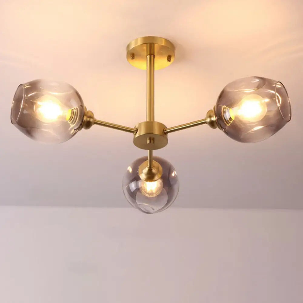 Sputnik Ceiling Mount Chandelier: Postmodern Cup Glass Parlor Flush Light In Brass 3 / Black