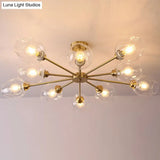 Sputnik Ceiling Mount Chandelier: Postmodern Cup Glass Parlor Flush Light In Brass