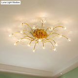 Sputnik Crystal Semi Flush Ceiling Light Fixture In Gold With 17/21 Bulbs - Contemporary Design