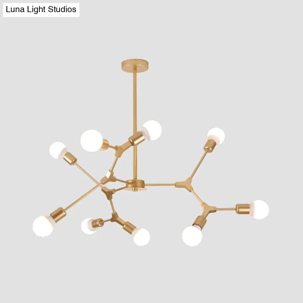 Sputnik Modern Chandelier With White Glass Shade - Metal Pendant Light Fixture