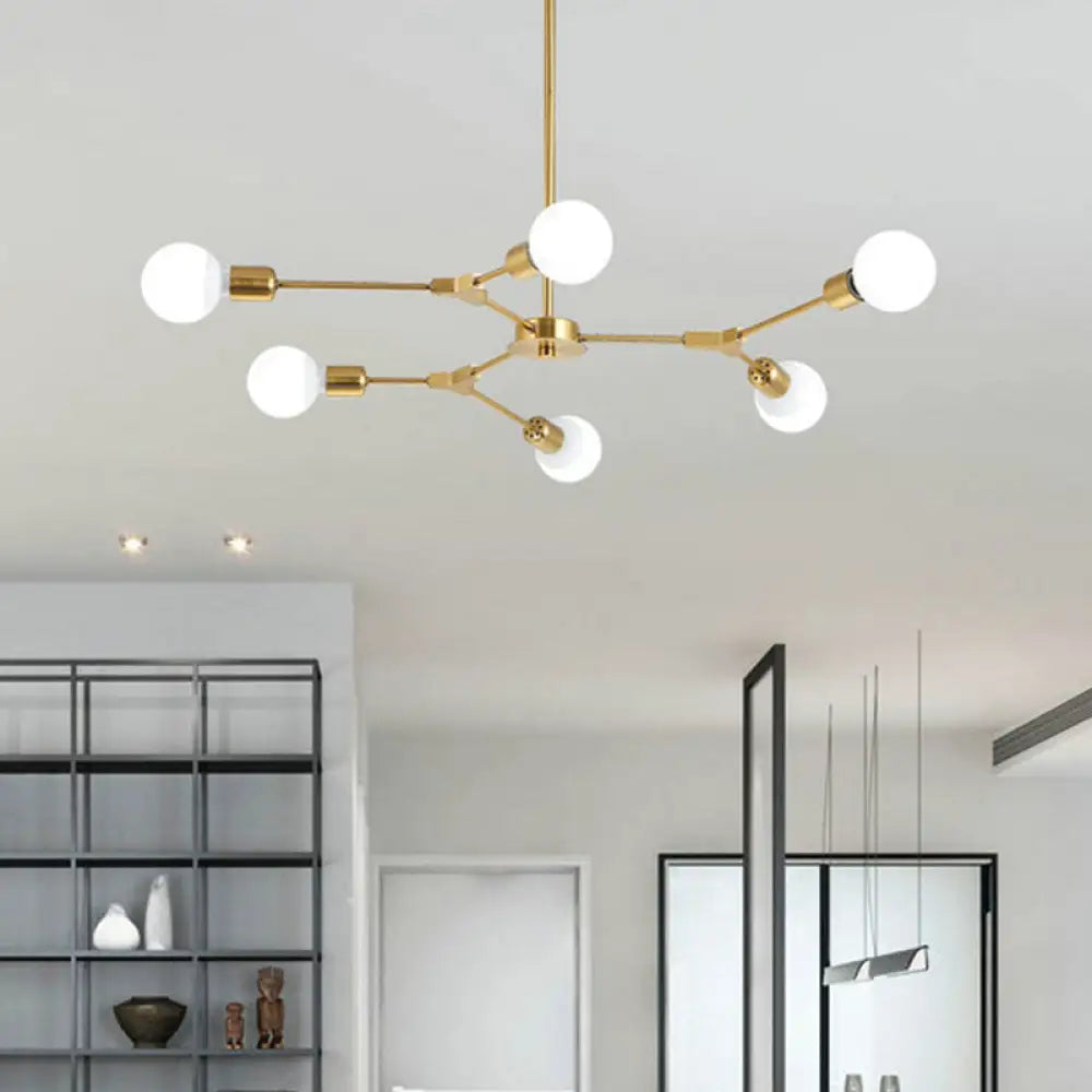 Sputnik Modern Chandelier With White Glass Shade - Metal Pendant Light Fixture 6 / Gold