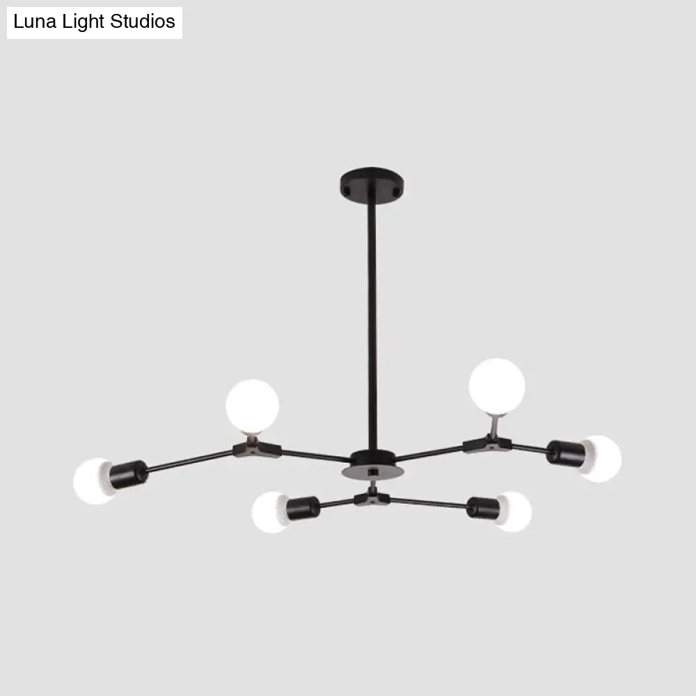 Sputnik Modern Chandelier With White Glass Shade - Metal Pendant Light Fixture