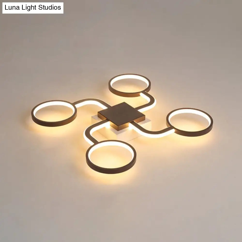 Sputnik Nordic Iron Ceiling Flush-Mount Light With Ring Shade - 4/6/8 Head Options Black
