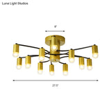 Sputnik Semi Flush Mount Metal Ceiling Lamp - 12/16 Lights Modern Design In Gold/Black