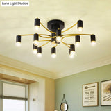 Sputnik Semi Flush Mount Metal Ceiling Lamp - 12/16 Lights Modern Design In Gold/Black