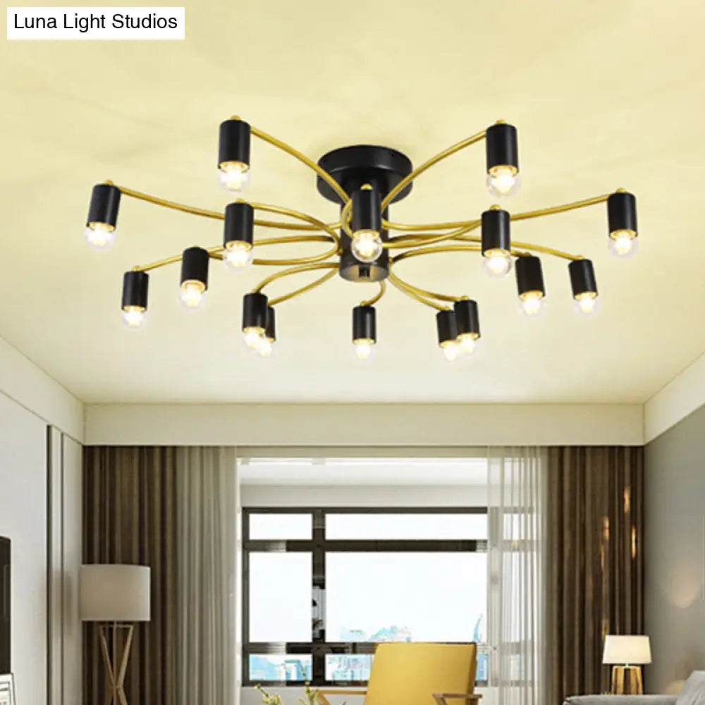 Sputnik Semi Flush Mount Metal Ceiling Lamp - 12/16 Lights Modern Design In Gold/Black