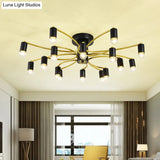 Sputnik Semi Flush Mount Metal Ceiling Lamp - 12/16 Lights Modern Design In Gold/Black